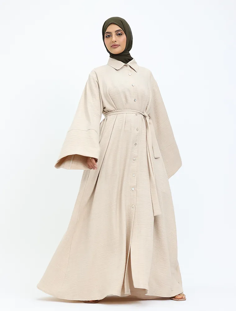 Beige Linen Feel Collar Shirt